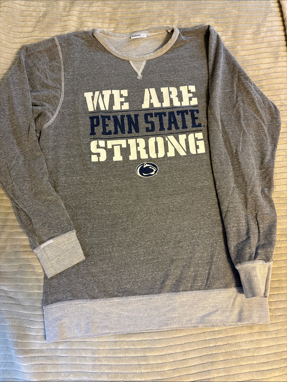 Penn State Gray 'We Are Strong' Crewneck Sweatshirt- womens